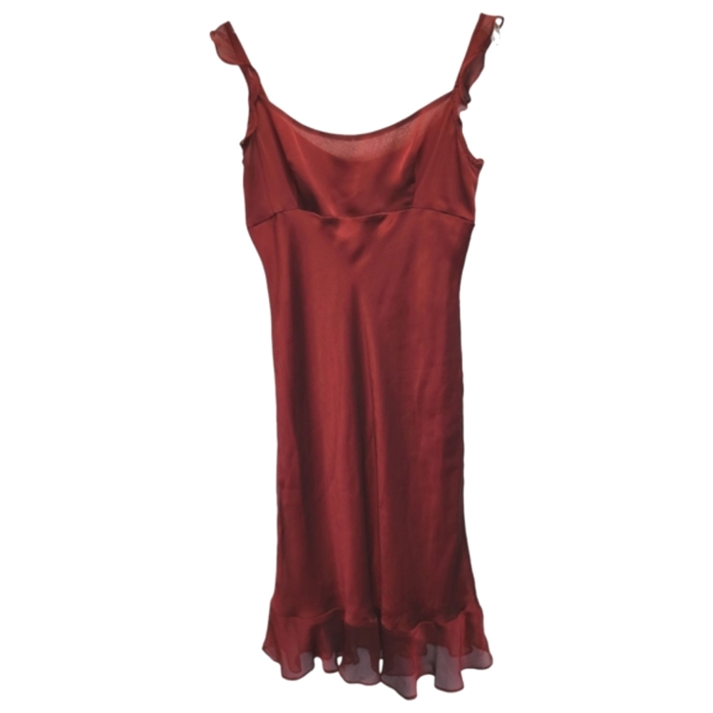 Vintage Mica Deep Red Ruffled Chiffon Sleeveless Dress - Size 10